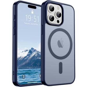 SUPFINE Magnetic for iPhone 15 Pro Max Case (Compatible with MagSafe) (Military Grade Drop Protection) Slim Translucent Matte Shockproof with Anti-Fingerprint Phone Case,Navy Blue