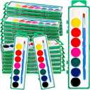 Watersay 24 Pack Valentine's Day Watercolor Paint Sets Bulk 8 Colors Washable Water Color Paint with Wooden Brush for Art Projects Party Favors Gifts(Green)