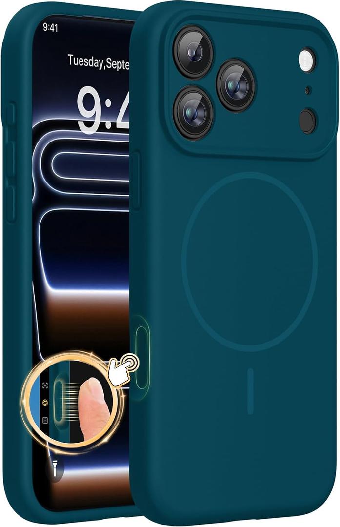 Miracase Magnetic for iPhone 17 Pro Max Case, [Soft Anti-Scratch Microfiber Lining], Compatible with MagSafe, Liquid Silicone Case Shockproof Drop Protection Phone Case for 17 ProMax, Teal