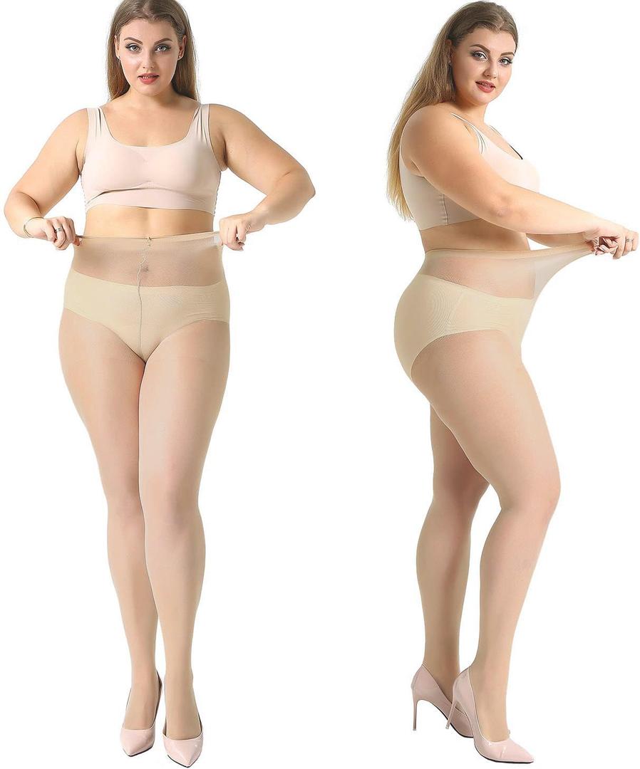 MANZI 4 Pairs Plus Size Pantyhose for Women 20 Denier Sheer Stocking (XL)
