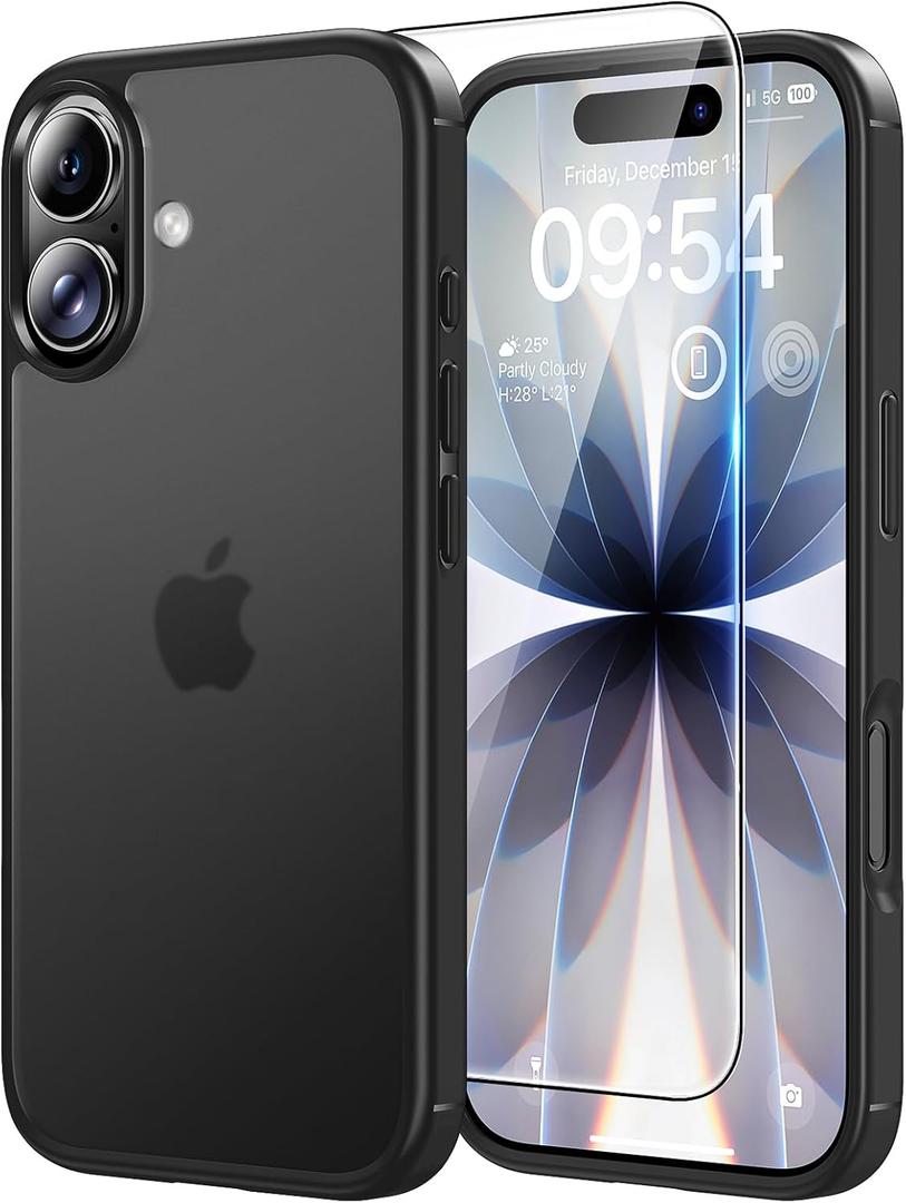 TAURI for iPhone 17 Case, Anti-Yellowing with Screen Protector, Translucent Matte Military-Grade Protection Shockproof Slim Phone Case for iPhone 17, Matte Black