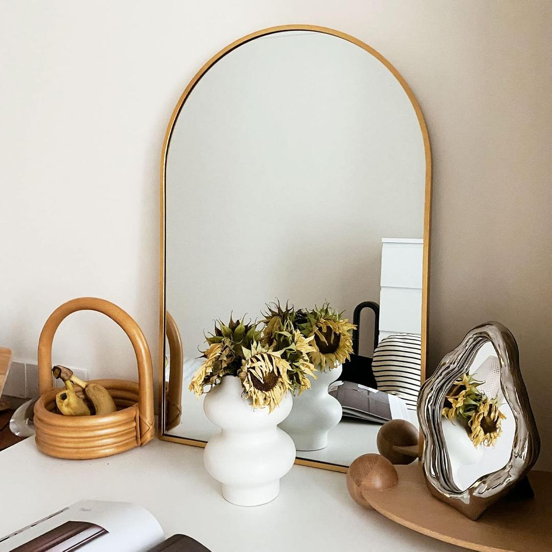 HARRITPURE 20"x30" Arched Bathroom Mirror - Wall Mounted Mirror - Gold Arch Mirror - Aluminum Alloy Frame Bathroom Mirror Living Room, Bedroom, Bathroom and Entryway (30"L x 20"W, Gold)