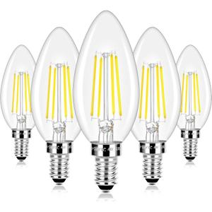 LED Candle Bulbs 40W Equivalent Dimmable, E12 Candelabra Light Bulbs 4W 470Lm Clear Edison LED Bulb, Daylight White 5000K B11 Classic Bright Filament Bulb, Decorative Lights for Lamps, Pack of 5