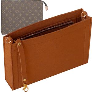 Soyizom Felt Purse Organizer Insert Fits Toiletry Pouch 26x19 Messenger Bag Liner with Gold Buckle & Keychain (Large, Brown)