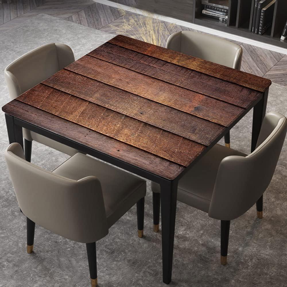 Square Fitted Table Cloth, Elastic Edged Table Cover, Aged Wooden Planks Texture 3D, for Family Kitchen Gatherings Parties Dinner Decor, Fits for 60"x60" Table