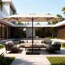 15ft Large Patio Umbrellas with Base Included, Outdoor Double-Sided Rectangle Market Umbrella with Stand, Outside Umbrellas for Poolside Lawn Backyard