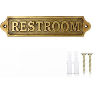8.5 x 2 Inch Restroom Sign Solid Brass Metal Door Sign with Mounting Hardware Antique Finish Easy DIY Installation Home Decor for Gents, Ladies, Office, Laundry, Restroom, Pull, Parking