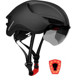 Shinmax Adult Bike Helmet,Bicycle Helmet with Removable Magnetic Goggles & USB Rechargeable LED Light Road Mountain Bike Helmet Adjustable Size Ultralight Cycling Helmet Men Women SM-T88 (Black)