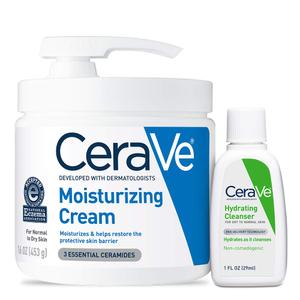 CeraVe Moisturizing Cream & Hydrating Facial Cleanser Skin Care Set, Combo Pack For Dry Skin Relief, Travel Essentials, 1oz Cleanser + 16oz Cream, Without Pump