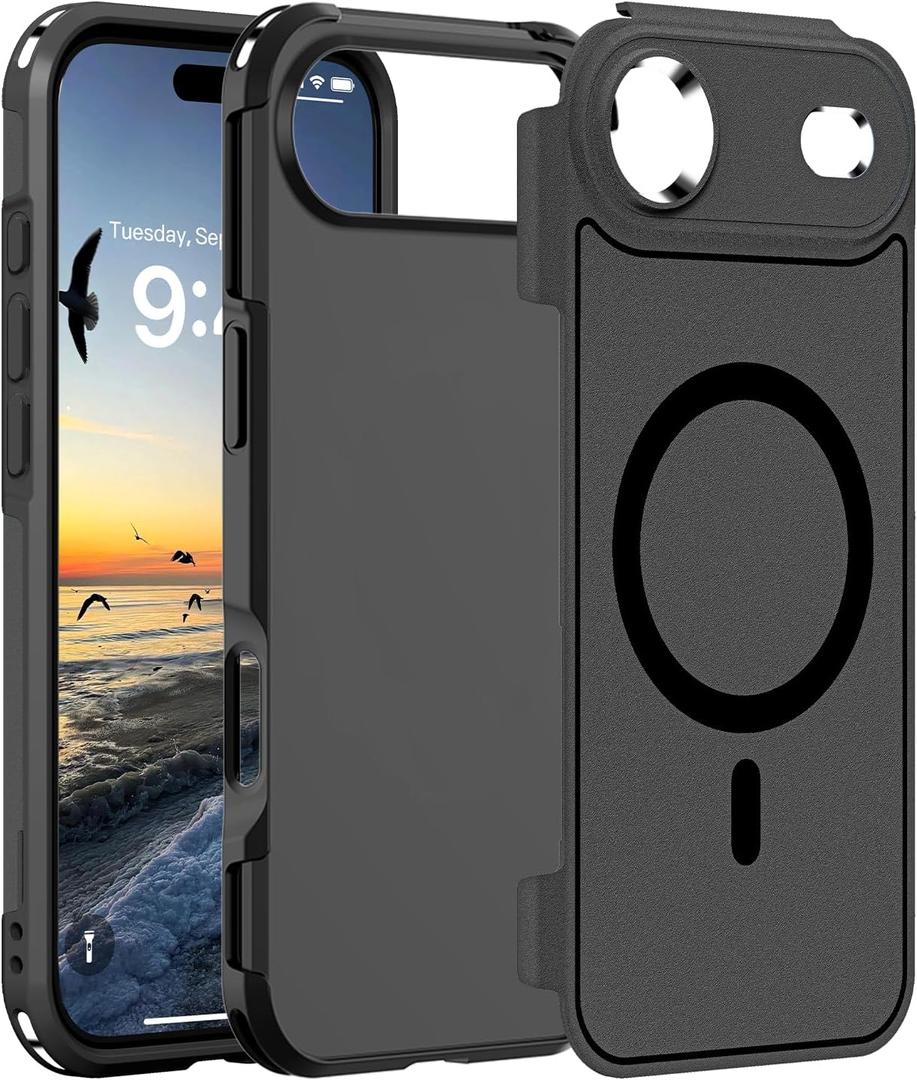 2 x Magnetic Case for iPhone Air 6.5'',[Compatible with Magsafe][Heavy Duty Shockproof] [Military Grade Drop Protection][Non-Slip] Rugged Durable 2-Layer Hard Bumper Phone Cover-Matte Black