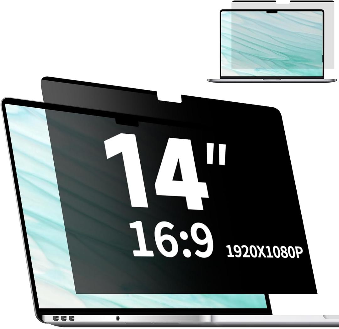 Magnetic Laptop Privacy Screen 14 Inch 16:9, Removable Matte Anti Glare Blue Light Filter - Computer Privacy Shield for 14in Laptop Protector