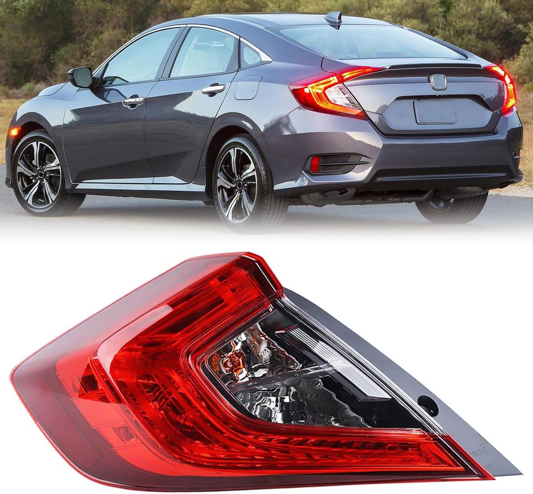 With Side Marker LH Outer Tail Light Fit for 2016 2017 2018 2019 2020 2021 Honda Civic 4-Door Sedan Rear Lamp With Bulbs Rear Lights Left Driver Side HO2804110 33550TBAA01