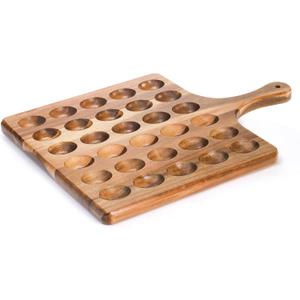 Okllen 30 Holes Reversible Wooden Deviled Egg Platter with Handle, Acacia Wood Deviled Egg Tray Charcuterie Board, Deviled Egg Holder, 17"x13, Brown