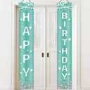Teal Sliver Happy Birthday Door Banner Turquoise Rhinestone Birthday Decorations Light Blue Sweet 16 Happy 15th 30th 50th Poster Decorations for Girls Boys Women Party Supplies
