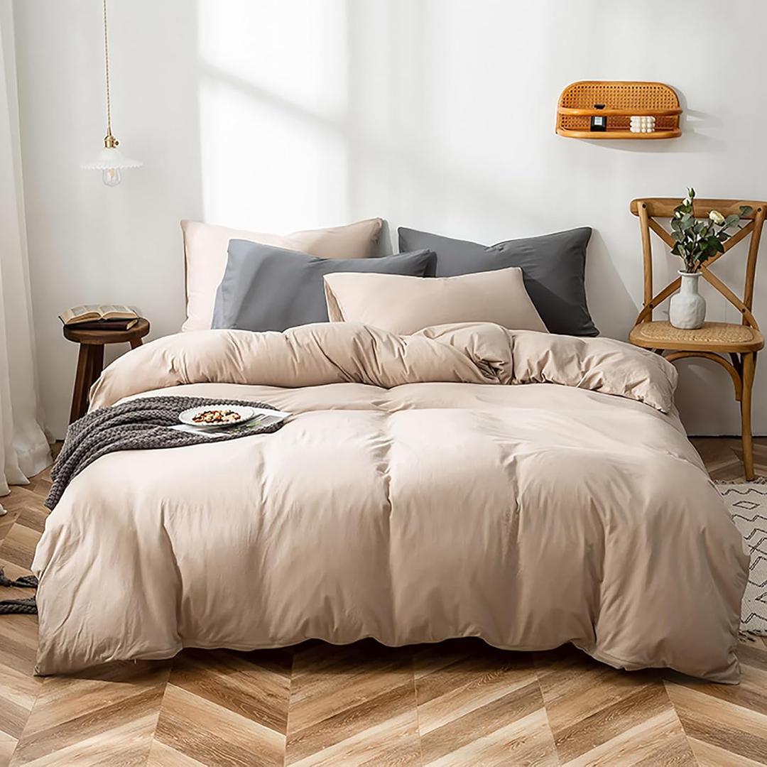 Luxlovery Cream Coffee Comforter Set Queen Beige Khaki Bedding Comforter Set Solid Dark Champagne Blanket Quilts Ultra Soft Breathable Taupe Color Bed Set