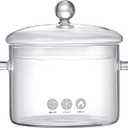 1400 ml Glass Saucepan With Cover, Stovetop Cooking Pot, Clear Soup Pot, 7.5 x 7.5 x 6.1 in High Borosilicate Glass Cookware