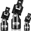Universal Joint Set 3PCS, 1/2" 3/8" 1/4" Drive Socket Adapter Set, Premium CR-V Steel Swivel Socket Set, Access Fasteners at Any Angle