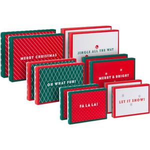 Hallmark Red and Green Christmas Gift Box Assortment (12 Boxes with Scalloped Lids: 4 Small, 4 Medium, 4 Large) for Ties, Socks, Shirts, Sweaters