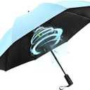 WOOLALA UV Sun & Rain Umbrella with Built-in Cooling Fan, Portable Foldable Design, UPF 50+ Protection, USB Rechargeable for Sports Games, Theme Parks on Hot Days (Blue Outside)