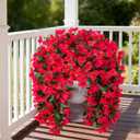 Faux Bougainvillea Artificial Flowers Plants for Outdoor Outside Decoration, 2 PCS Red Fake Flowers UV Resistant Look Real Silk Long Trailing Vines for Front Door Porch Planter Urn Patio Garden Yard