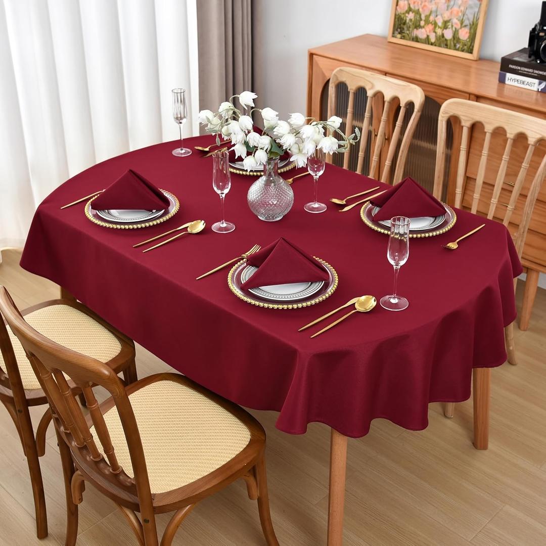 Burgundy Oval Tablecloth, 60 x 102 Inch, Stain and Wrinkle Resistant Machine Washable Polyester Table Cloth, Fabric Table Cover for Dining Buffet Party and Outdoor Use