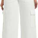 Women's Cargo Jeans Casual Baggy Cargo Jean Elastic High Waisted Stretch Wide Leg Denim Pants Streetwear (Medium, White)