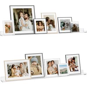 HBlife 48 Inches Invisible Wall Floating Bookshelf for Kids and Nursery, Clear Acrylic Shelves for Figures, 16 Inch Stud Spacing Long Large Picture Ledge Shelf for Photo Frames, 2 Pack (5MM Thick)