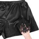 Women Satin Silk Lace Shorts, Elastic Waist Y2K Pajama Shorts Silky French Knickers Half Slip Mini Pjs Bottom (Large, Black)