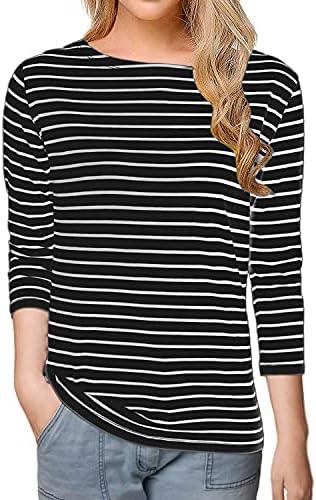 Tulucky Women's Casual Long Sleeve Shirts Stripe Tees Round Neck Tank Tops, XXL