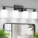 Ascher Bathroom Light Fixtures, 4-Light Vanity Light Over Mirror, Matte Black Wall Sconces with Milky White Frosted Glass Shades, Wall Lamp for Living Room Bedroom, E26 Base(Bulbs Not Included)