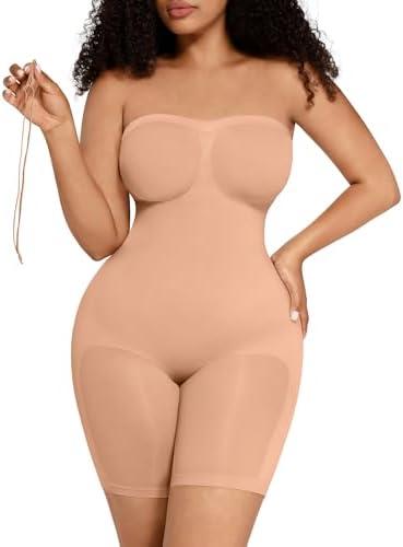 FeelinGirl Strapless Bodysuit for Women Tummy Control Shapewear Seamless Sculpt Body Shaper with Removable Straps S