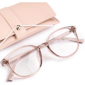 miyya Blue Light Blocking Glasses Women, Fashion Round Transparent Anti Blue Light Glasses with Anti Eyestrain & UV Glare (*Flesh Pink)