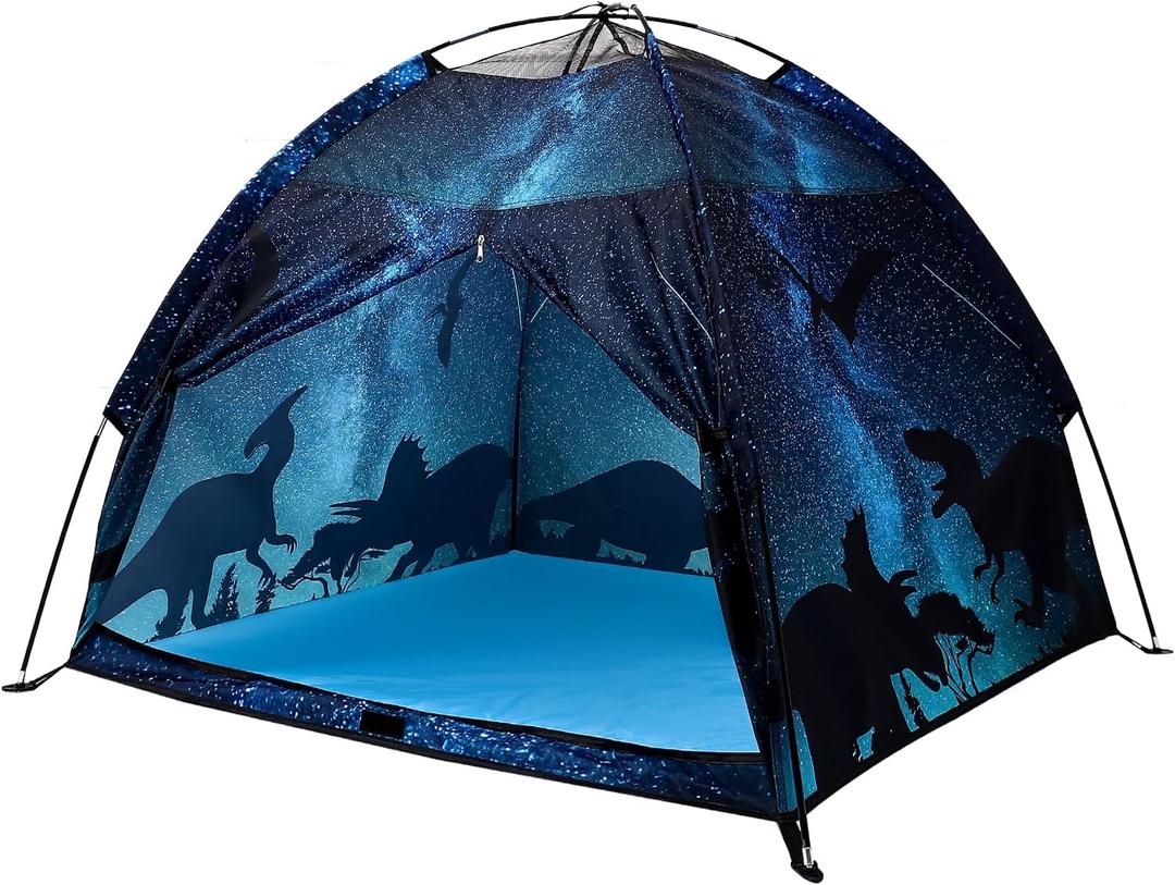 Kids Play Tent Lucky Castle Playhouse for Boys and Girls Easy Fun Dome Tent Camping Playground Pop Up Tent for Kids Indoor and Outdoor Imaginative Play Perfect Kid's Gift (Black Dinosaur) (47*47*40 IN)