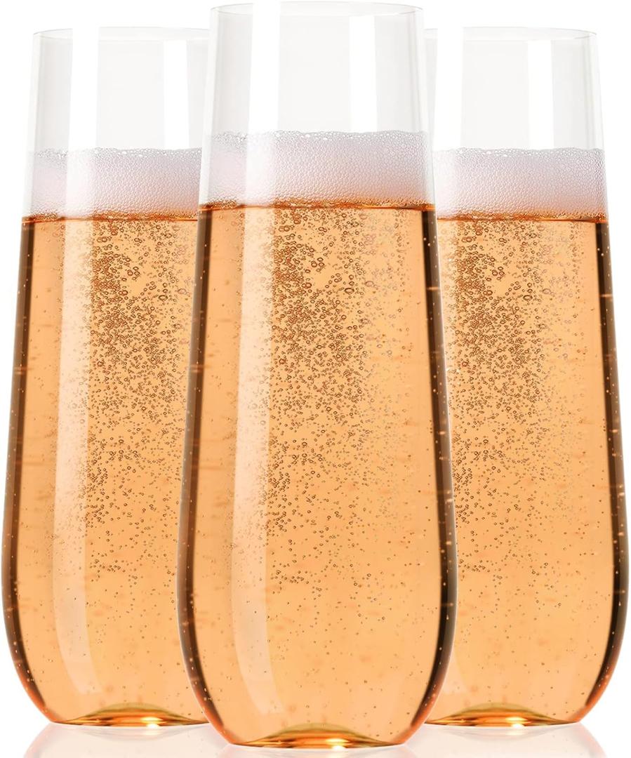 30 Holliday Stemless Champagne Flutes - Plastic Disposable Unbreakable toasting glasses, | Clear Fancy Shatterproof & Reusable 9 Oz Champagne glass, BPA free - Ideal for Weddings, Birthdays, Parties
