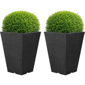 Large Outdoor Planters 2-Pack - 13.75-Inch Tall Planters for Outdoor Plants or Indoor Pots for Plants - Plastic Flower Pots for Patio, Entryway, or Front Porch Decor by Pure Garden (Gray)
