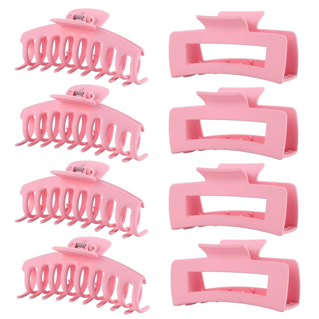 Pink Hair Clips for Women -8 Pack 4.3 Inch Large Hair Claw Clips for Women Thin Thick Curly Hair, Big Banana Clips,Strong Hold Jaw lips