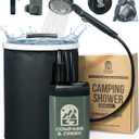 Portable Camping Shower Pump Rechargeable High Pressure Kit with 90 Min Battery, 3.9 Gal Collapsible Bucket, Dual Heads for Shower & Cleaning, Shower Head Holder & Carry Bag Essential Camping Kit