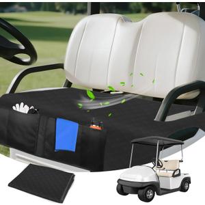 Golf Cart Seat Covers,Breathable Golf Cart Seat Towel Blanket for EZGO,Yamaha,Club Car Soft Seat Cover with 4 Front Pockets & Nonskid Bottom for Golf Decorations Accessories