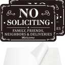 No Soliciting Sign for Front Door, (2 Pack) Self-adhesive No Soliciting Sign for House, 9 x 6 inches Aluminum Metal Signs for Yard (Black/White, Medium (6 x 4 inches))