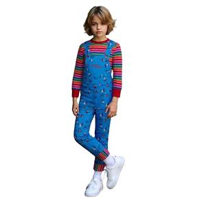 LOKETA Kids Boys Girls Chucky Costume Halloween Rainbow Stripe Jumpsuit Good Guys Doll Cosplay Overall (140(8-9Years)), M