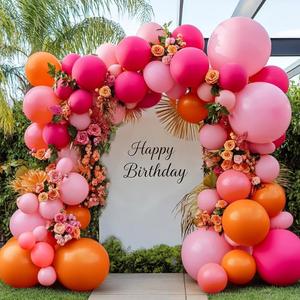 Hot Pink Orange Balloon Garland Double Stuffed Orange Pink Coral Balloon Arch Kit for Birthday Baby Shower Flamingo Wildflower Valentine Mothers Day Party Decorations