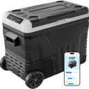 EUHOMY 12 Volt Refrigerator with Remote App Control, 47QT(45L) Dual Zone Electric Cooler with Wheels & Basket, Portable Freezer 12/24V DC & 110-240V AC, 12V Cooler for Travel, Truck, Camping, Boat, RV