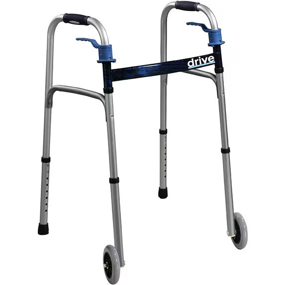 Drive Medical Trigger Release Folding Walker with Contoured Hand Grips, 18"D x 4"W x 21"H