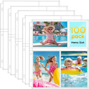 Fabmaker 100 Pack 4x6 Photo Sleeves for 3 Ring Binder - 600 Photos, Clear Album Refill Pages, Acid Free Plastic Archival Protector Sleeves, Pages Sheets for 8.5x11 Binder