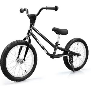 bicystar Kids Balance Bike with Real Rubber Air Tires - 16 Inch Big Kid Bicycle Ages 5-8, Adjustable Seat & Handlebars, Lightweight No Pedal Training Bike (Black)
