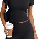 Trendy Queen 2 Piece Summer Cute Workout Sets Gym Short Set Pilates Yoga Outfits Going Out Spring Athletic Comfy Active Wear (Black, XL)