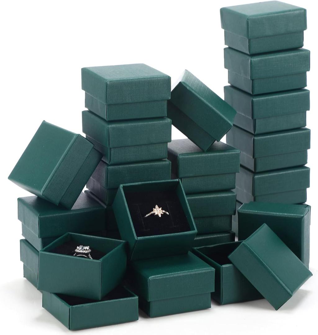 Yinkin 72 Pcs Jewelry Ring Gift Boxes Bulk 2 x 2 x 1.2 Inch Ring Necklace Earring Boxes for Weddings Christmas (Dark Green)