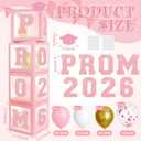 2026 Prom Balloon Boxes Decoration, 4 Pcs Pink Clear Grad Balloon Boxes with Letters Graduation Hat Card Column Standup Photo Booth 2026 Prom Backdrop for Senior High Graduation Decoration