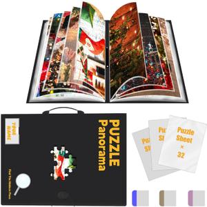 Puzzle Storage for 1500pcs with Central Mesh Window,Puzzle Holder with 5 Set Puzzles Stickers,Labeling Tabs and DlY Name Card Pocket,32.6 * 25.2 Inches(Inner Page Size), Standard 1500pcs