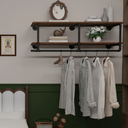 Clothes Rack 48in, Wall Mounted Garment Rack with Real Wood Shelf, Heavy Duty Hanging Clothes Rack, Multi-Purpose Hanging Rod, Space-Saving Closet Storage, (2T48IN)